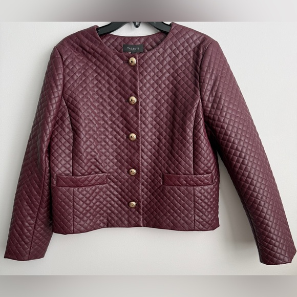 NWT Talbots Mulberry Faux Leather Quilted Jacket Women's Size 14 Vegan Leather